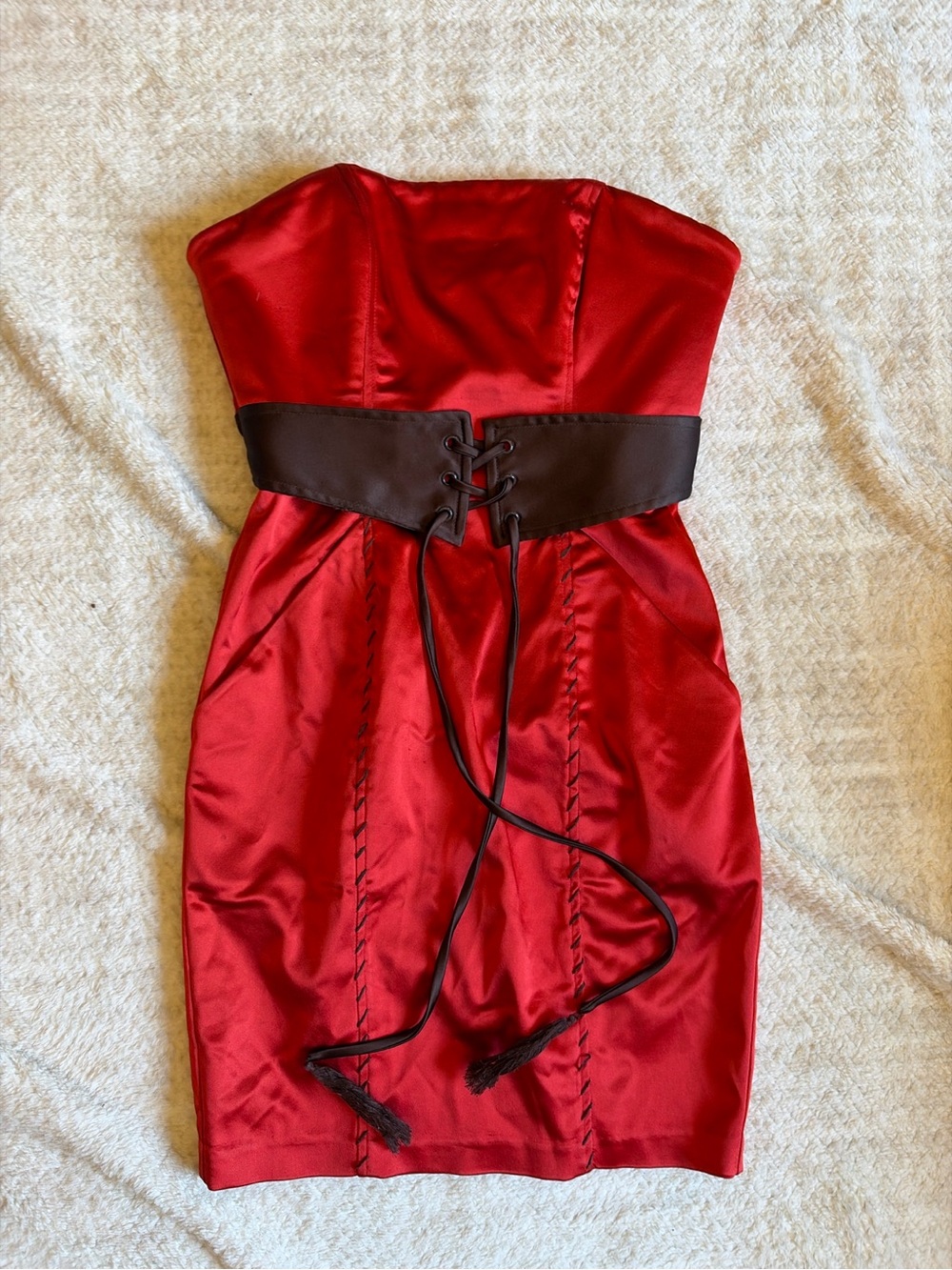 bebe Red Satin Strapless Corset Mini Dress Size 9 Y2K